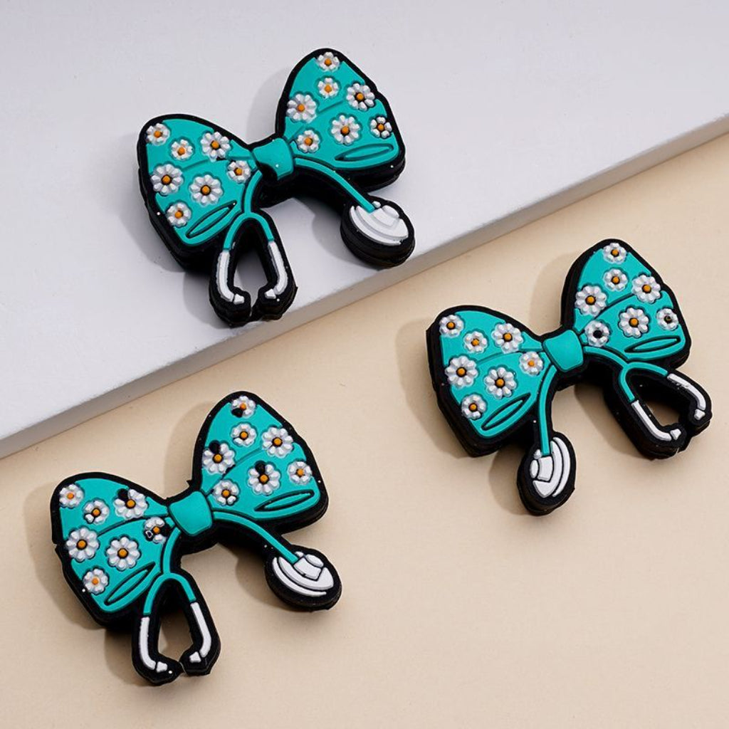 Cute Bowknot with Mini Flowers Stethoscope Nurse Hospital Silicone Focal Beads