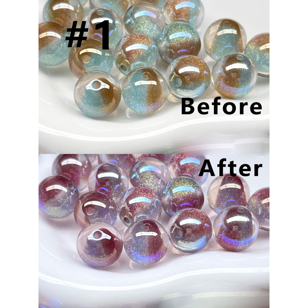 Glossy Shiny Glitter Color Changing Round Acrylic Beads, 16MM