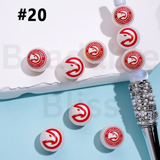 USA America Basketball Teams Atlanta Haw NB Sports Frosted Matt White Round Acrylic Beads, Random Mix, 16MM