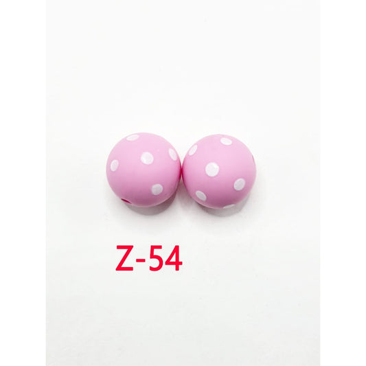 小さな白い丸い斑点とピンクのプリントシリコンビーズ 15mm、番号 Z-54