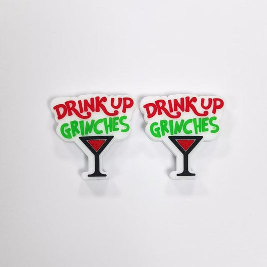 Drink Up Grinche Red Wine Glass Christmas Silicone Focal Beads
