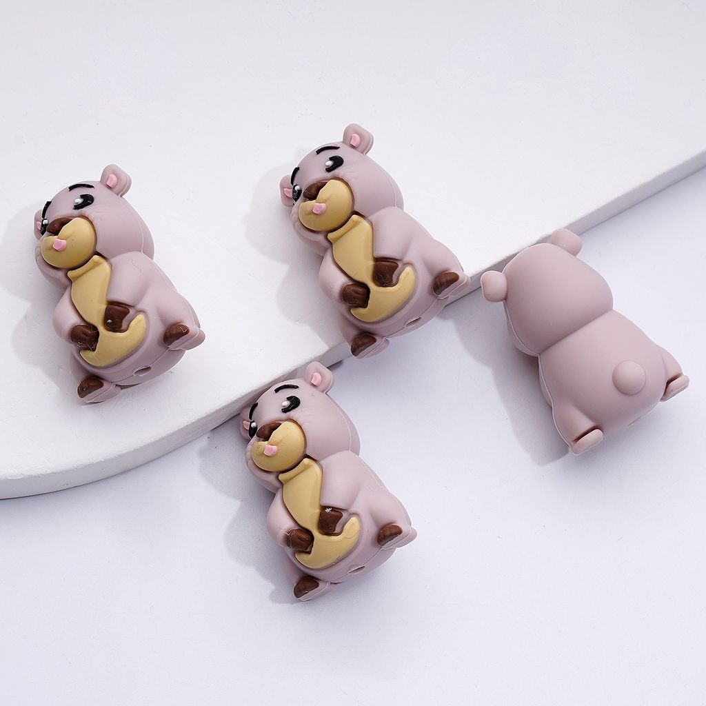 3D Cute Caster Fiber Beaver Silicone Focal Beads