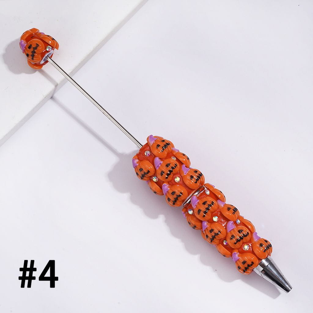 Beadable Clay Pens w Halloween Pumpkin Series & AB Rhinestones
