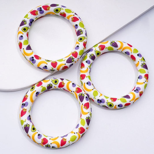 Cute Yummy Fruits Prints Silicone Ring Frame Bead Circle Round Soft Car Hanger Charm Loop 65mm