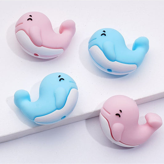 3D Cute Vivid Blue Pink Whale Silicone Focal Beads