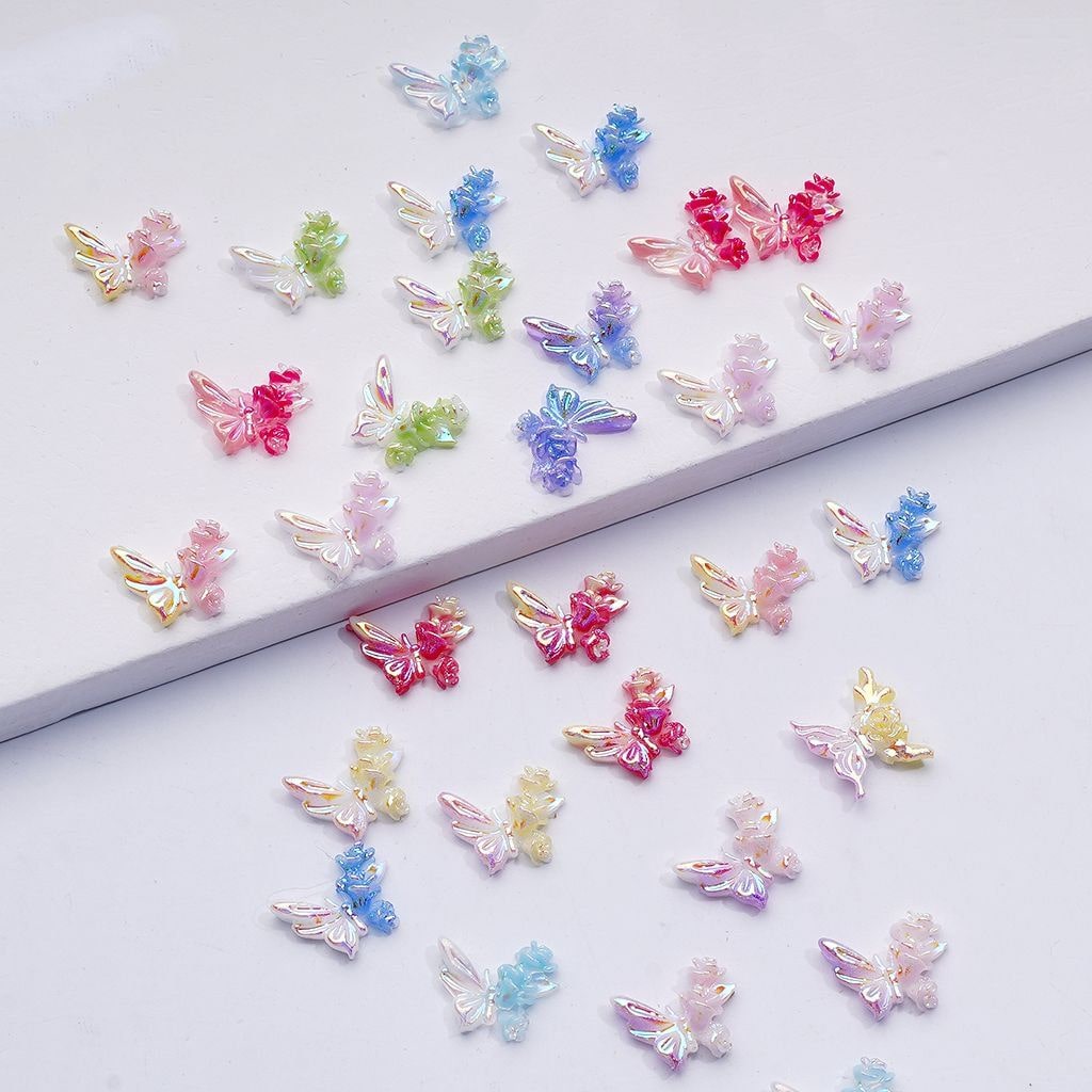 Mini Cute Shiny Butterfly Flower Charm for Beads Jewelry Accessories, Around 12*10MM, Random Mix