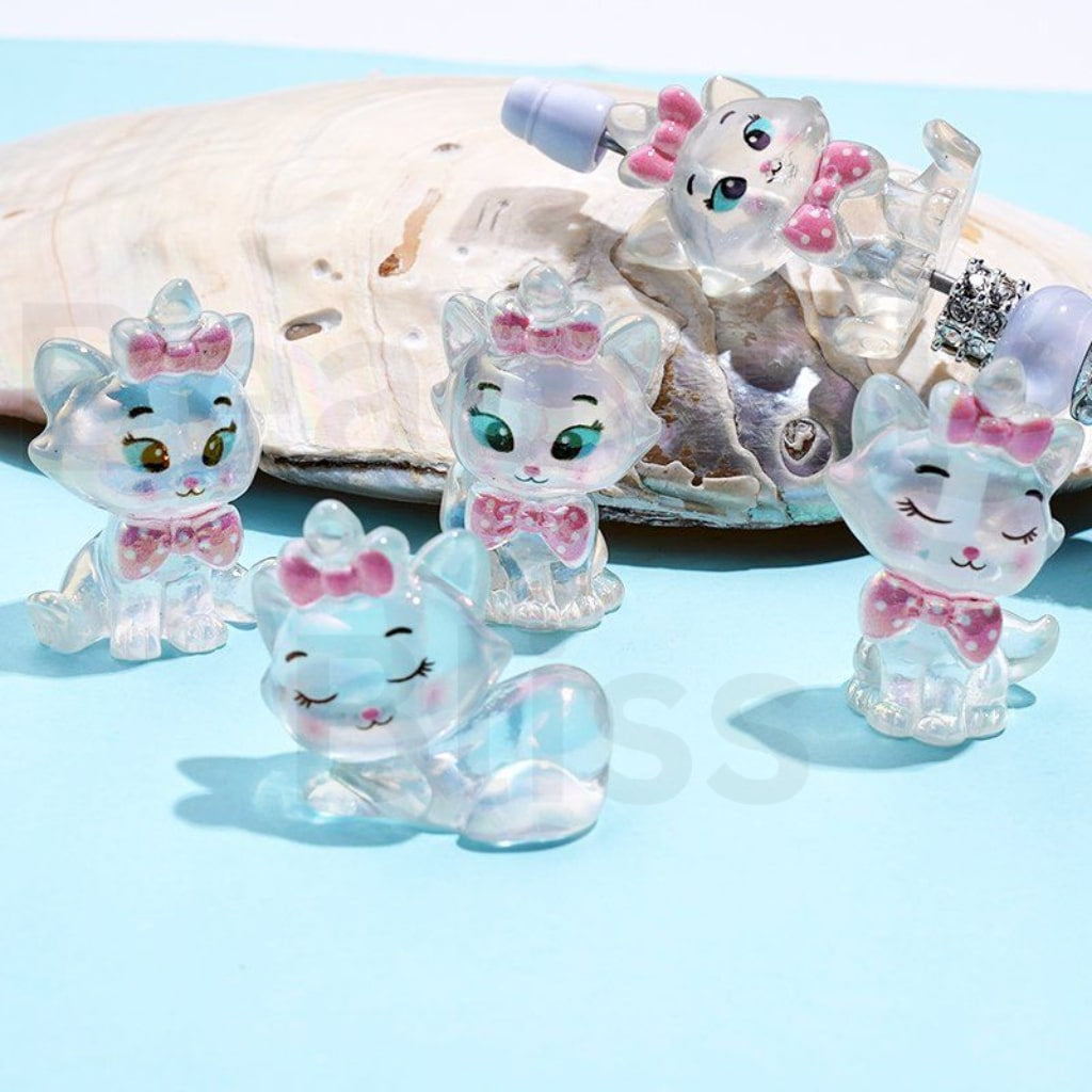 UV Coating Cute Clear Cat Mari Acrylic Beads, Around 35*25MM, Random Mix