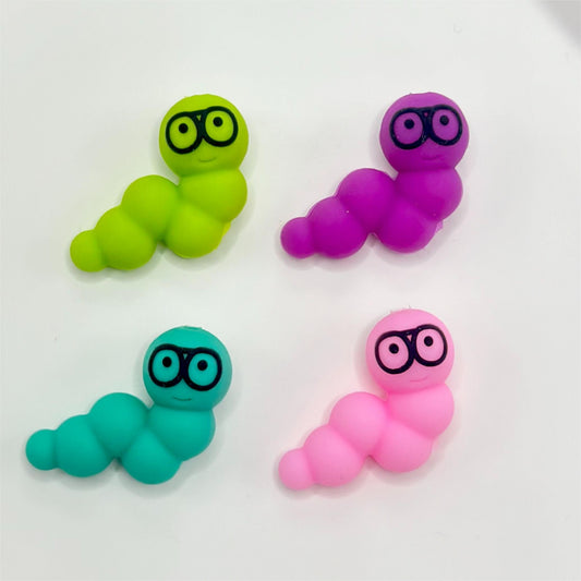 Caterpillar Beads, Cute Caterpillar and Bookworm Shaped 3D Silicone Focal Beads