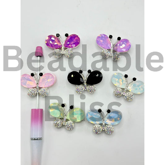 Little Cute Silver Alloy Butterfly Large Rhinestone Beads, Random Mix, 35*25MM