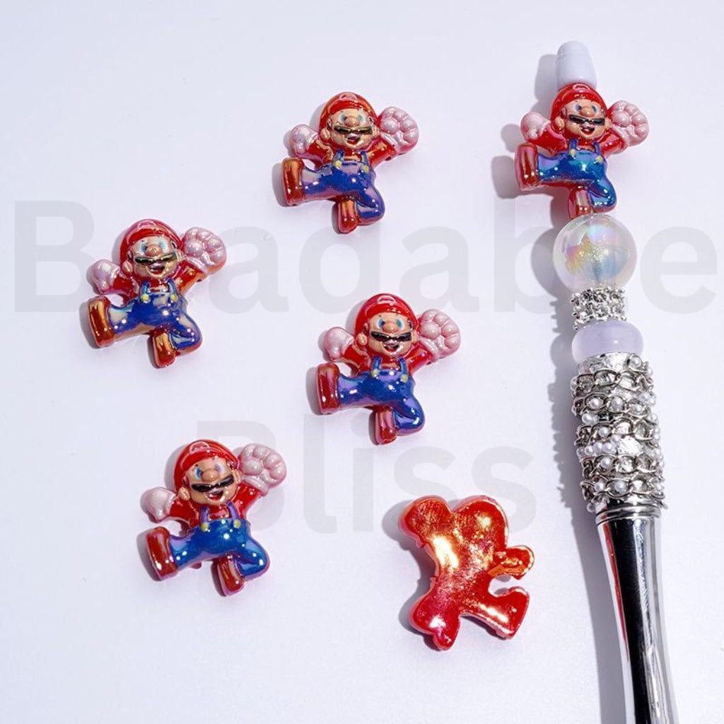 UV Coating Cute Super Mari Acrylic Beads, Around 24*27MM