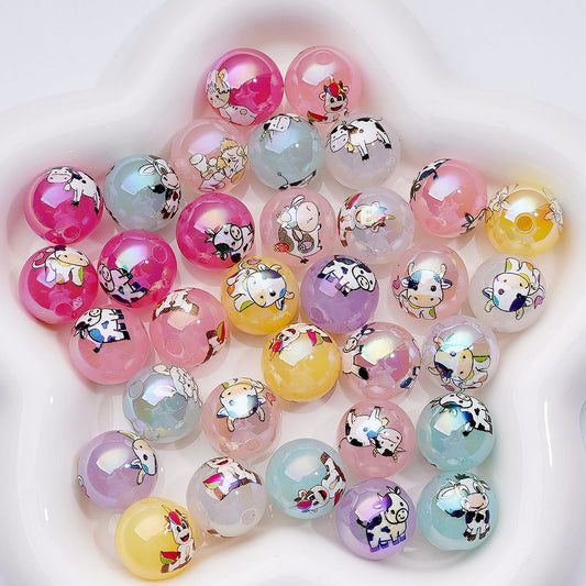 Acrylic Beads UV Coating Baby Cow Prints Jelly Color, 16MM, Random Mix