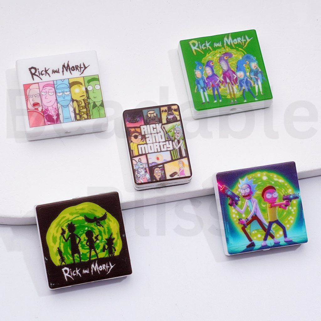 Multi-Color Ric and Mort Series Cartoon Silicone Focal Beads, Random Mix