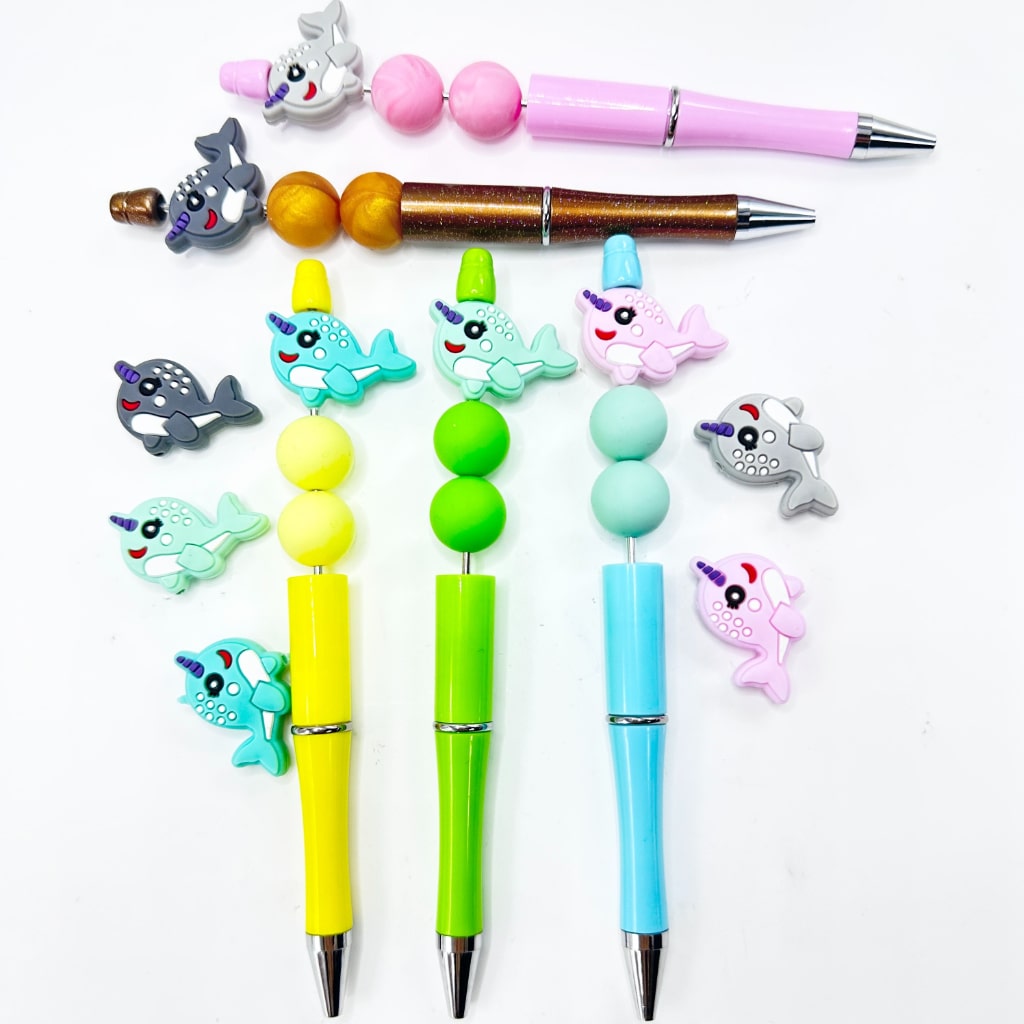 Vivid Little Cute Narwhal Whale Silicone Focal Beads, Random Mix