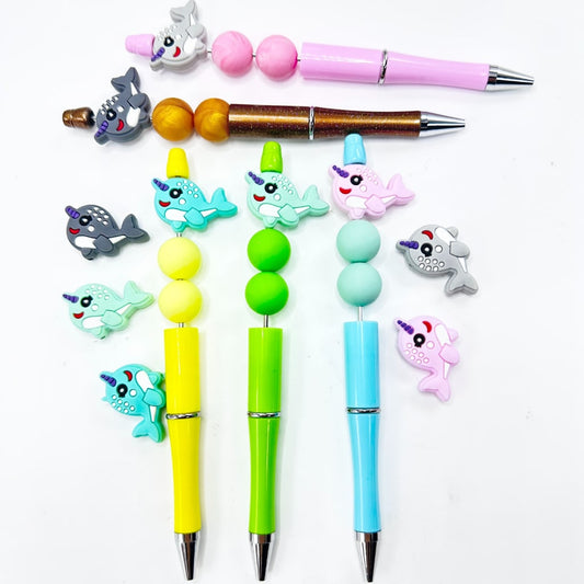 Vivid Little Cute Narwhal Whale Silicone Focal Beads, Random Mix