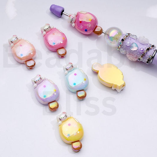 UV Coating Cute HK Kitten Ice Cream Stick Acrylic Beads, Around 18*28MM, Random Mix