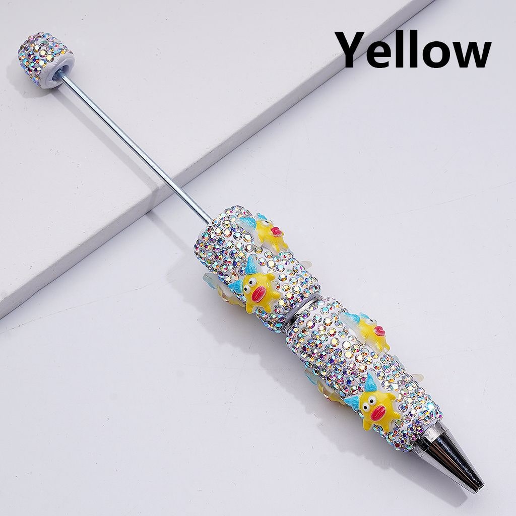 Little Cute Cartoon with Bald Head Sausage Mouth AB Rhinestones Beadable Clay Pens