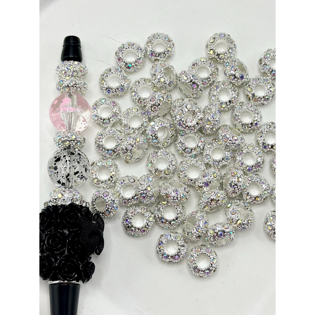 Beadable Metal Spacers with AB Color Rhinestone, 12MM