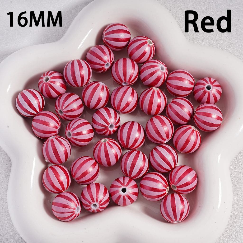 Acrylic Beads Metallic Colors Watermelon Stripes, 16MM