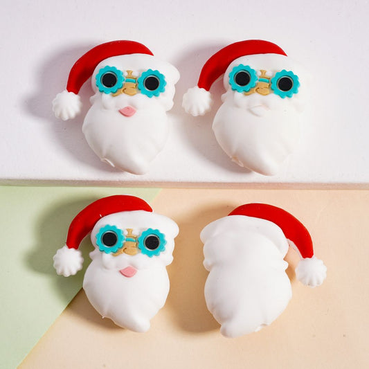 Silicone Focal Beads 3D Cool Father Christmas with Sunglasses Hat