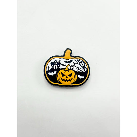 ハロウィーンのゴーストフェイス、カボチャとコウモリの木、夜の城、シリコン製フォーカルビーズ