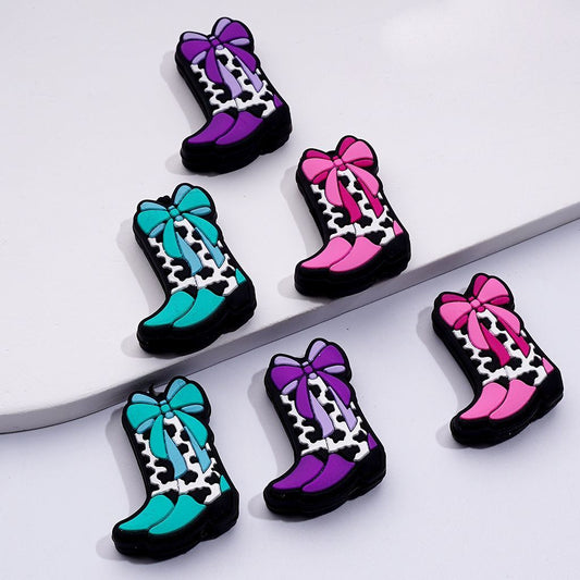 Cute Cow Prints Boot with Bows Silicone Focal Beads