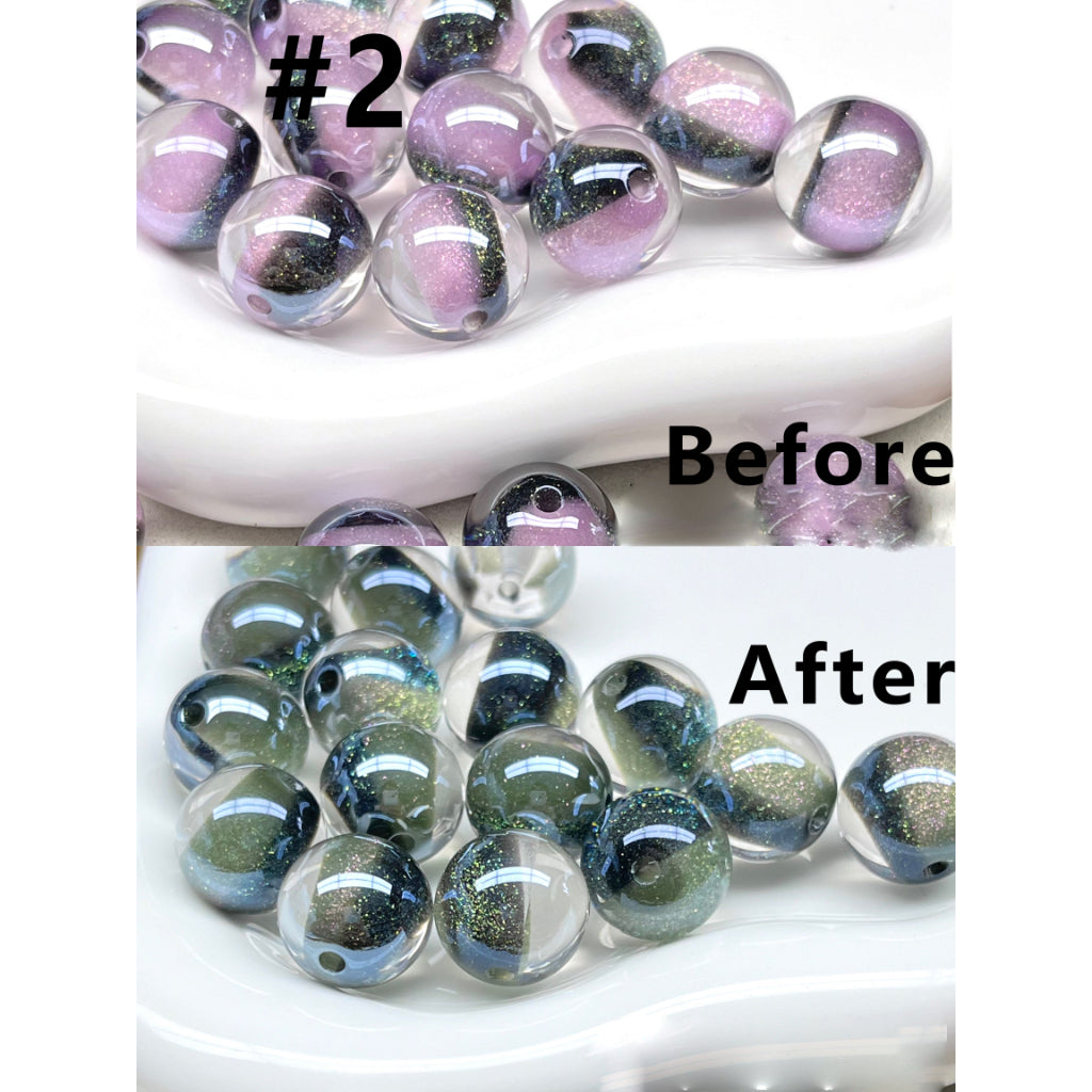 Glossy Shiny Glitter Color Changing Round Acrylic Beads, 16MM
