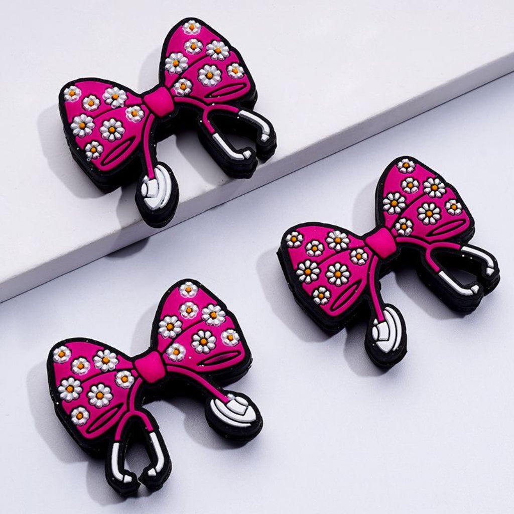 Cute Bowknot with Mini Flowers Stethoscope Nurse Hospital Silicone Focal Beads