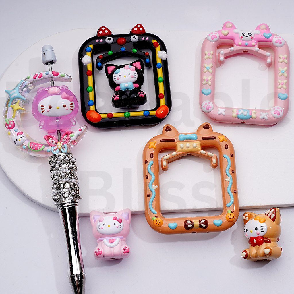 Cute Hand Painted Hell Kitt Claw Machine Frame Crescent Moon Acrylic Beads Mix