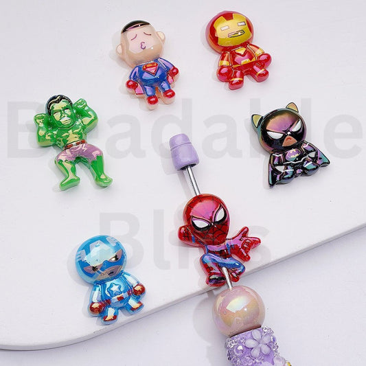 UV Coating Super Heroes Iro Man Spide Ma Ba Man Superma Hul Captai Americ Marve Acrylic Beads, Random Mix