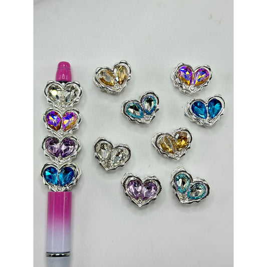 Vivid Silver Alloy Metal Heart Translucent Rhinestone Beads, Random Mix, 20*15MM