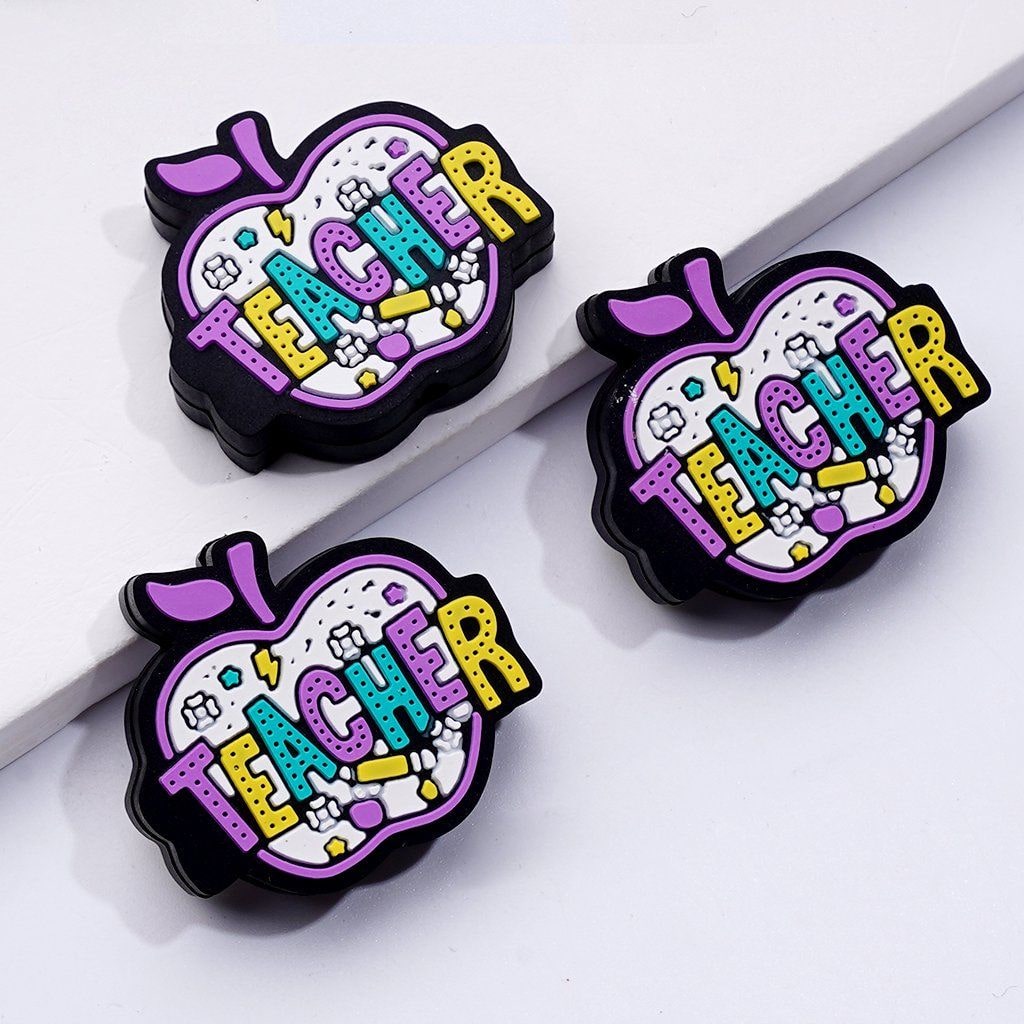 Purple Apples Teacher Silicone Focal Beads