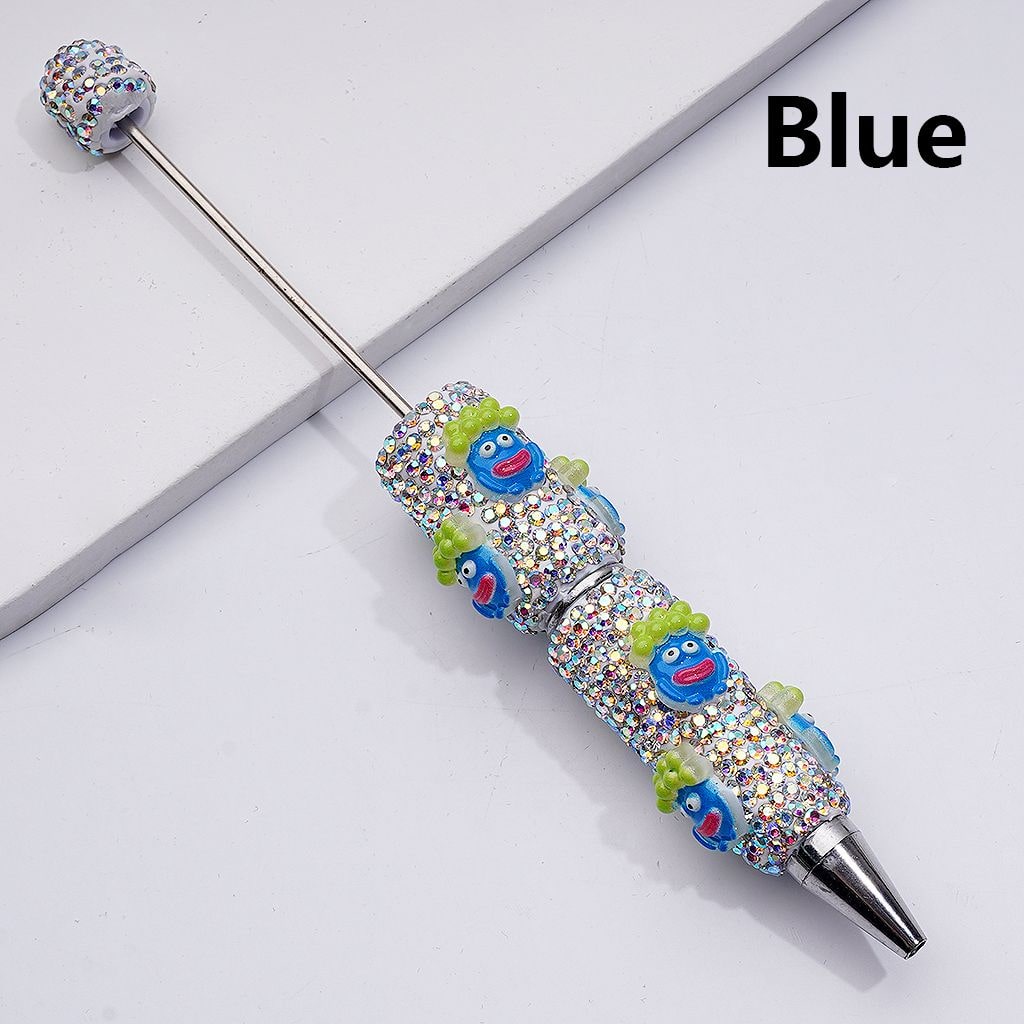Little Cute Cartoon with Bald Head Sausage Mouth AB Rhinestones Beadable Clay Pens