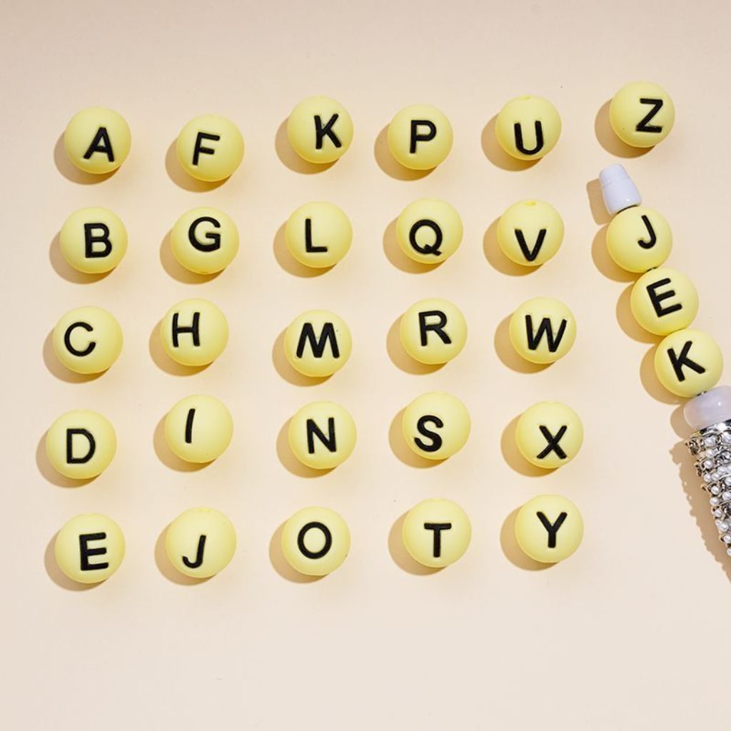 English Letter Round Silicone Beads in Solid Color, 15MM, Random Mix Letters, Please Read the Description