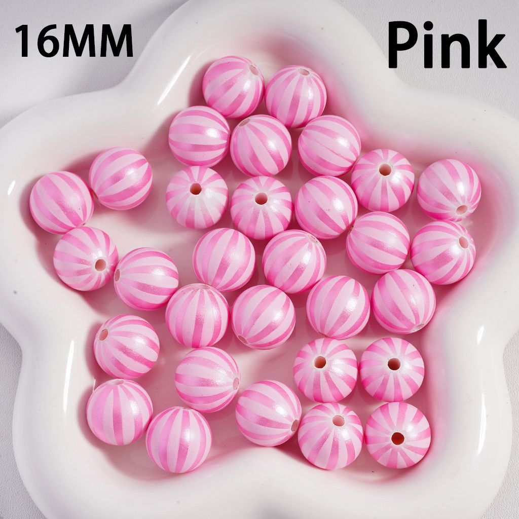 Acrylic Beads Metallic Colors Watermelon Stripes, 16MM