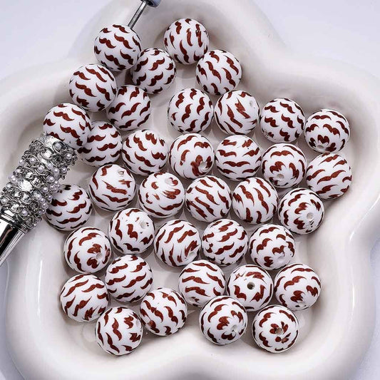 Cute Brown Mustache Beard Printed Silicone Beads 15MM, Number Z-00215