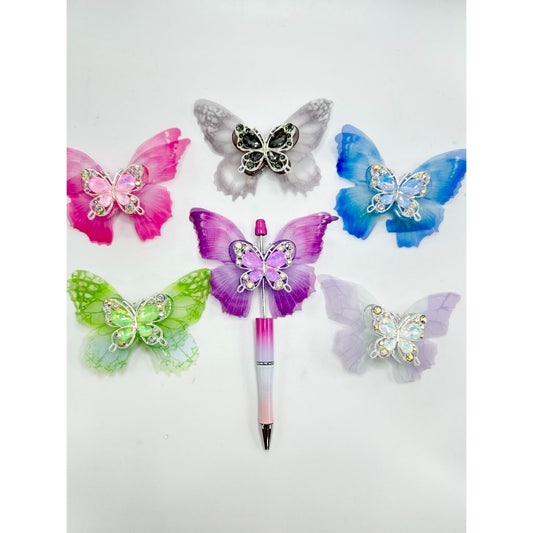Large Fabric Wings Diamond Rhinestones Alloy Metal Butterfly Acrylic Beads, Random Mix, 40MM by 38MM