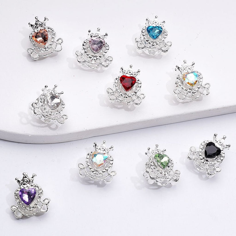 Silver Metal Beads Mini Fancy Crown with Shiny Hearts Rhinestones, 14 ...