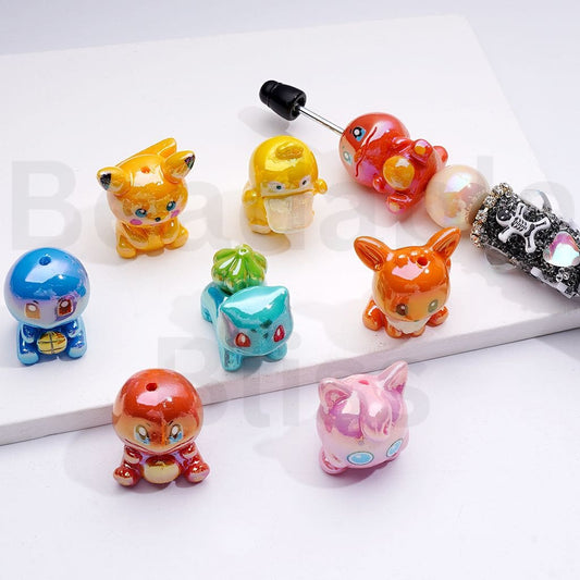 Acrylic Beads UV Coating Cute Pokemo Pikach Bulbasau Charmande Squirtl Japan Anime, Random Mix