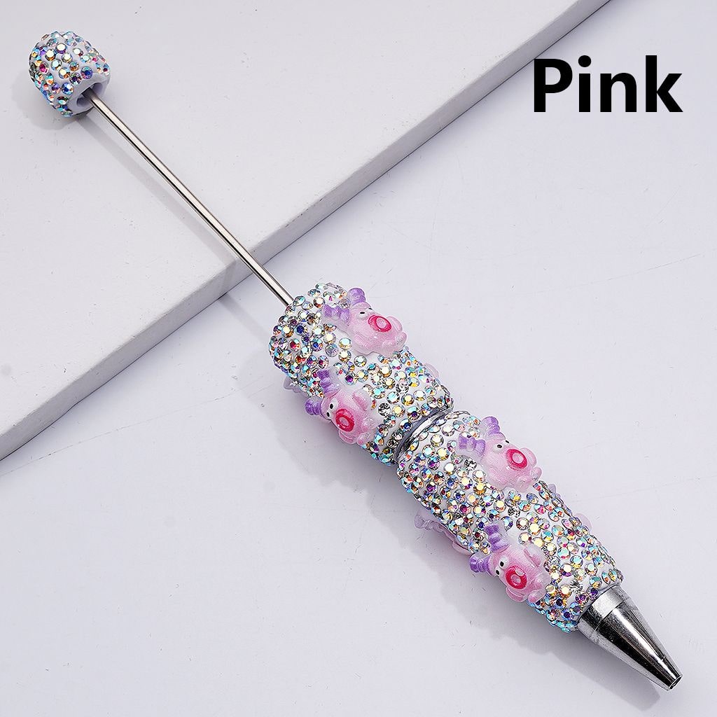 Little Cute Cartoon with Bald Head Sausage Mouth AB Rhinestones Beadable Clay Pens