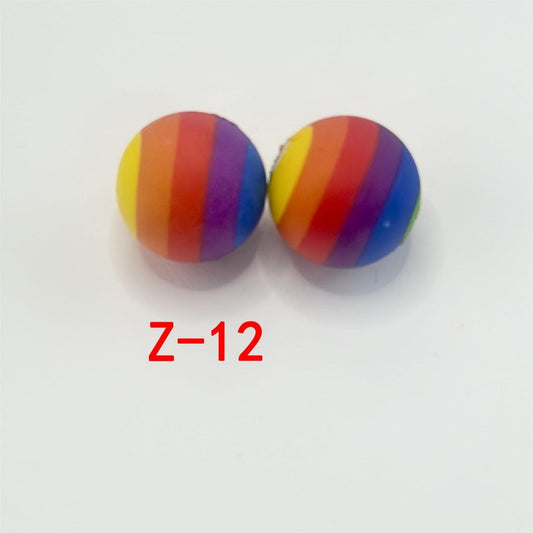 Rainbow Colors Round Printed Silicone Beads 15mm, Number Z-12