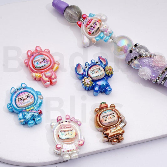 UV Coating Cute Stitc Cinnamonrol HK Kitten Cartoon with Labub Face Acrylic Beads, 21*25MM, Random Mix