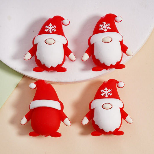 Silicone Focal Beads 3D Cute Gnome with Red Christmas Hat