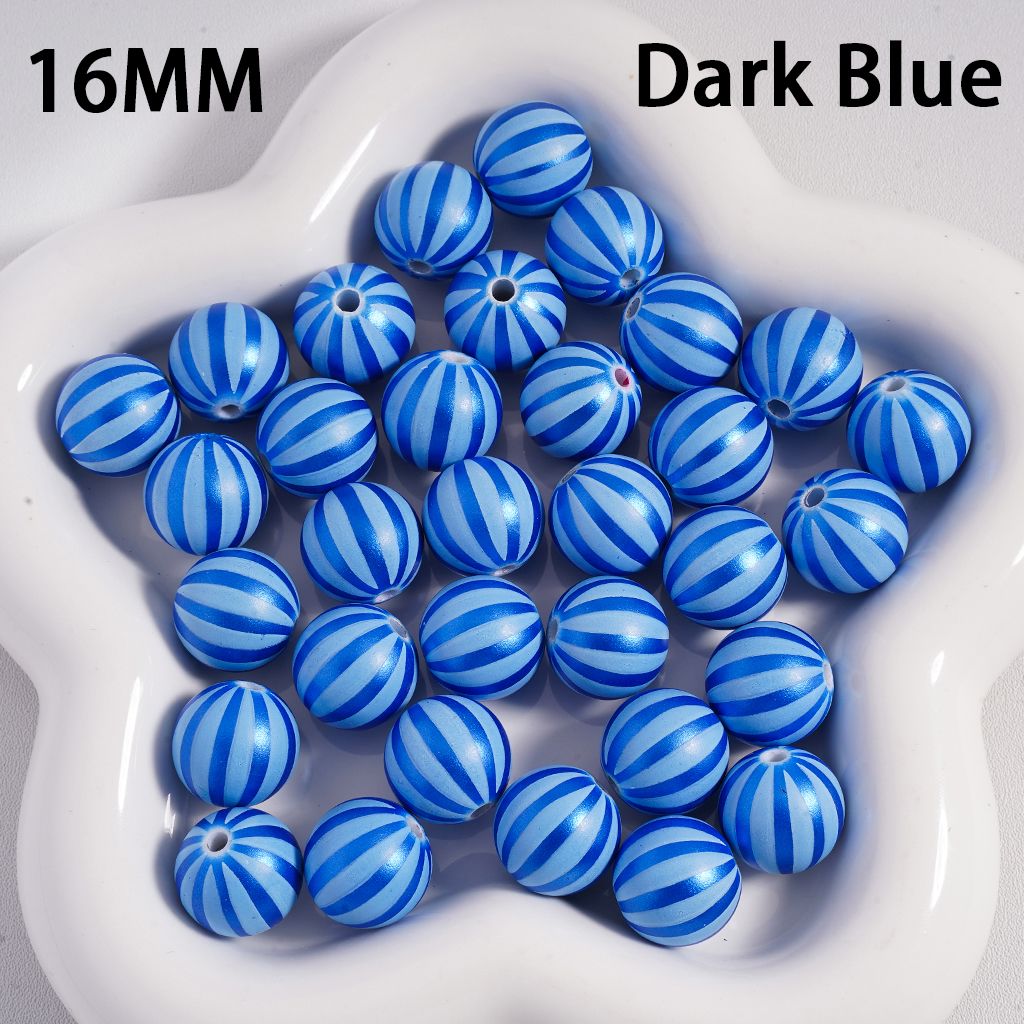 Acrylic Beads Metallic Colors Watermelon Stripes, 16MM