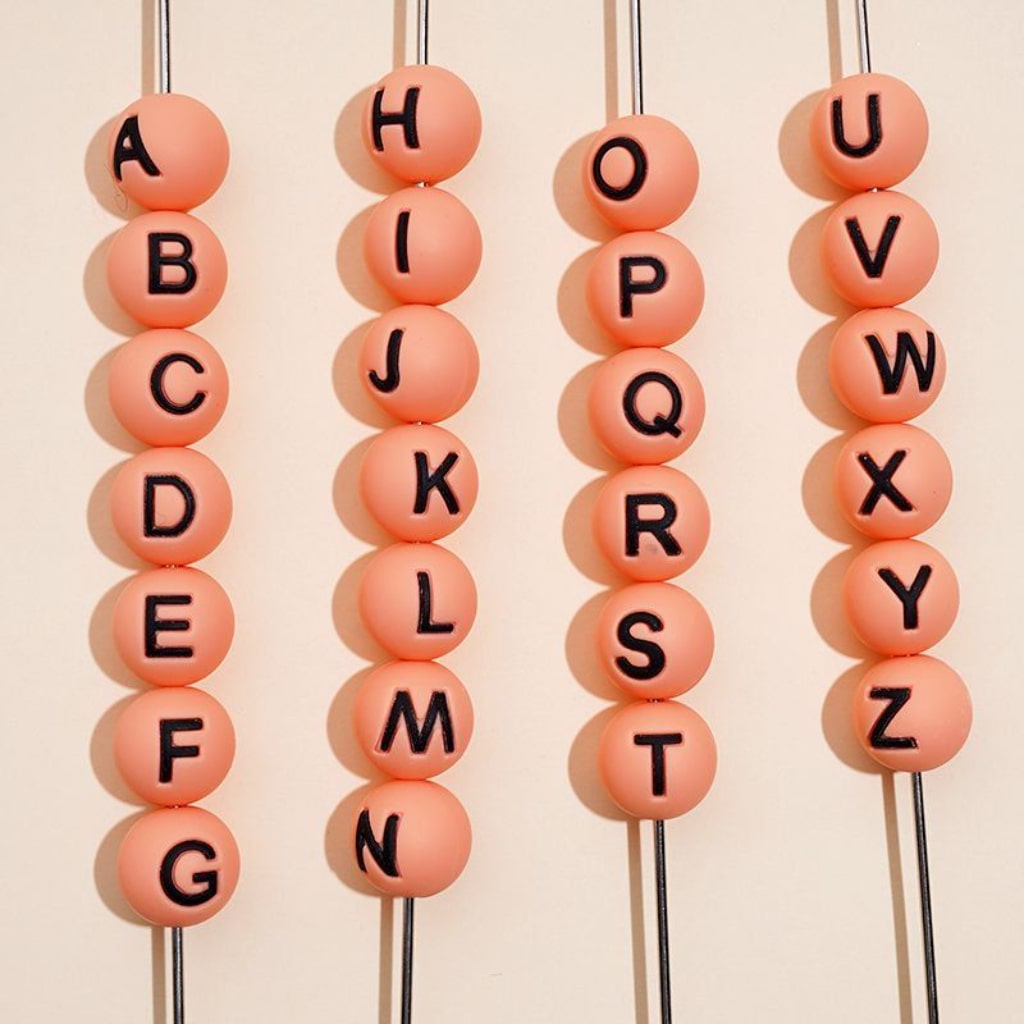 English Letter Round Silicone Beads in Solid Color, 15MM, Random Mix Letters, Please Read the Description