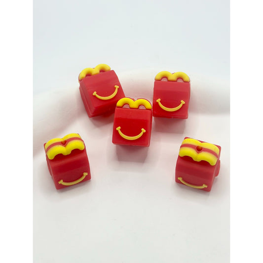 3D Red Gift Bag Box Package with Smile Face Silicone Focal Beads