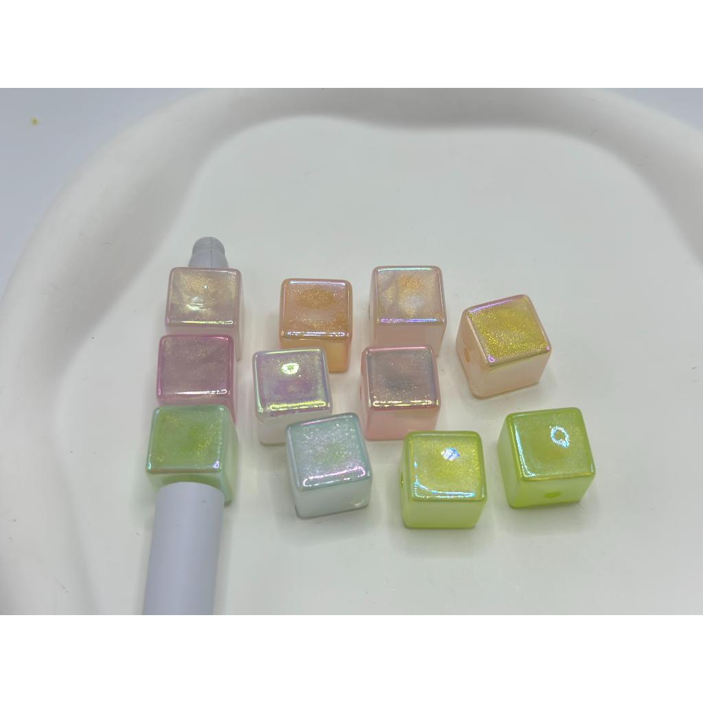 Cube Glitter Acrylic Beads in Pastel Colors , Random Mix, 14MM