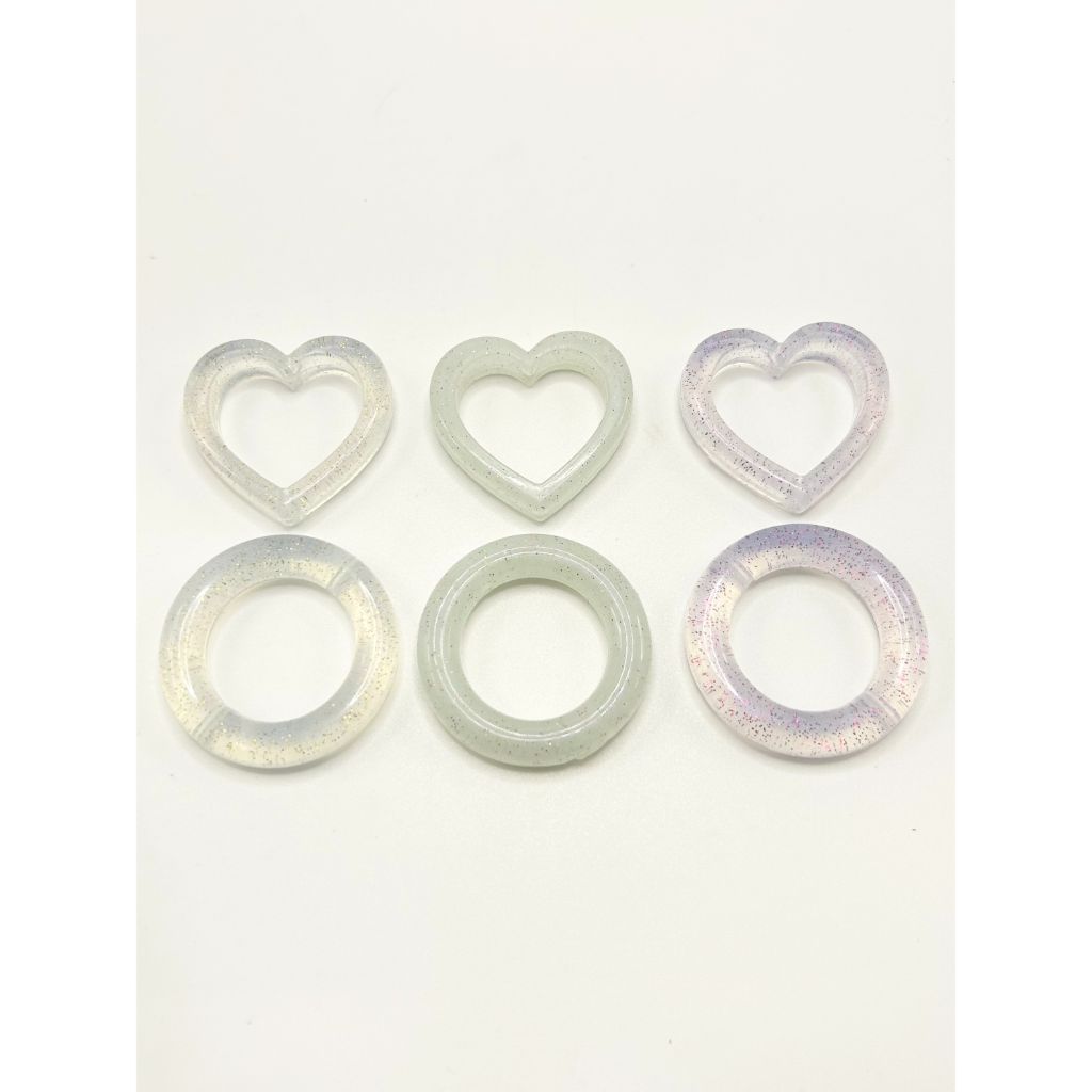 Round & Heart Frame with Glitter Silicone Ring Beads, Random Mix Color（only light teal color with glow in the luminous）