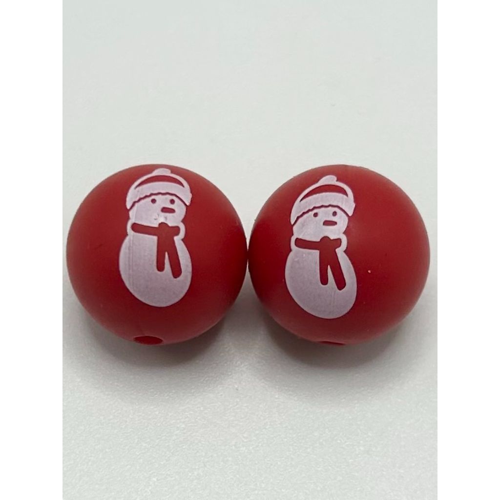 Red Christmas Snowman Scarf Printed Silicone Beads Number 414
