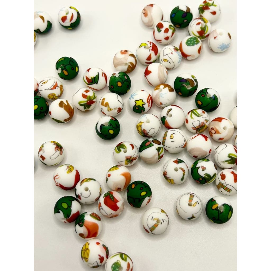 Christmas Printed Silicone Beads Number 460