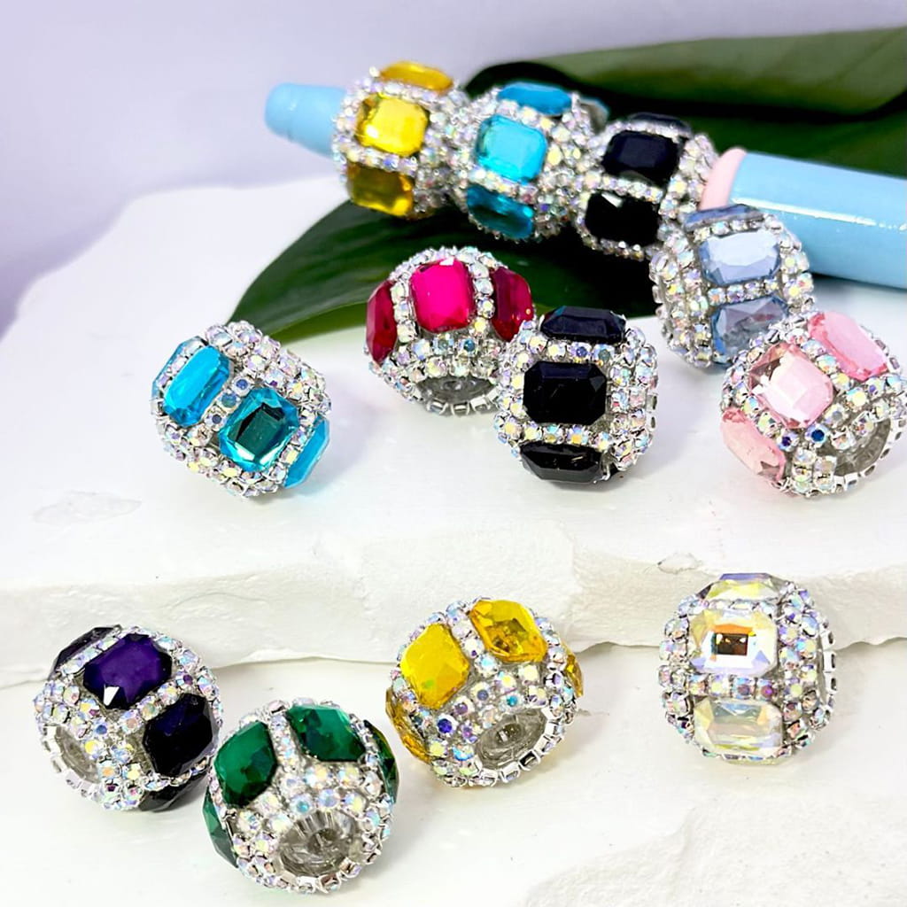 Acrylic Beads with Octagonal and AB Rhinestone Chains, Around 15*18MM ...